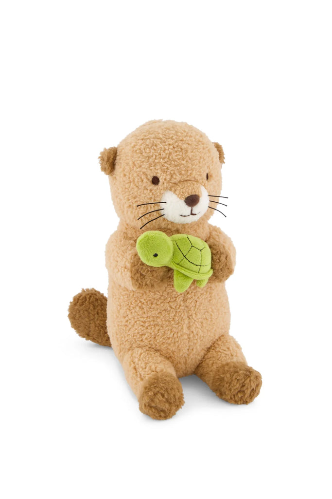 Snuggle Bunnies - Ollie the Otter - Cocoa plush cuddle companion holding a small green turtle.