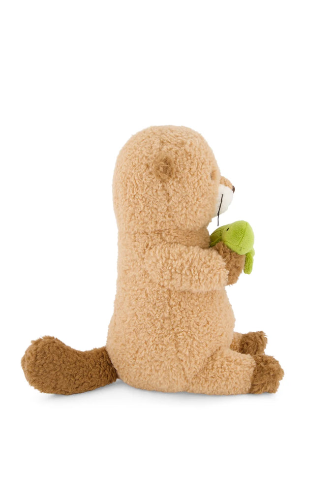 Snuggle Bunnies - Ollie the Otter - Cocoa is a brown plush otter holding a small green turtle as a sweet cuddle companion.
