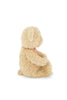 Arthur the Bear from Snuggle Bunnies sits upright in profile, facing right, with a red and white striped bow around his neck. This soft, light beige plush makes an adorable nursery companion. Background is plain white.