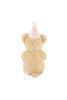 Snuggle Bunnies - Birthday Arthur - Fairy sits facing away on a white background, featuring a fluffy beige body and wearing a pale pink party hat with white trim and pom-pom.