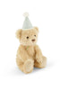 Snuggle Bunnies - Birthday Arthur - Gingham is a light brown plush bear wearing a green and white checkered party hat with a white pom-pom, sitting upright on a white background—an ideal birthday gift for kids.