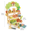 The Garden Center is a wooden play set featuring toy tools, plants, garden gnomes, and a birdhouse for a fun pretend play experience that helps nurture social and language skills. Dimensions: 19.69" x 7.36" x 14.37".