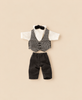Maileg Extra Clothing: Waiter Clothes, Big Brother Mouse, consisting of a white shirt, a black and white patterned vest with a bow tie, and black trousers.