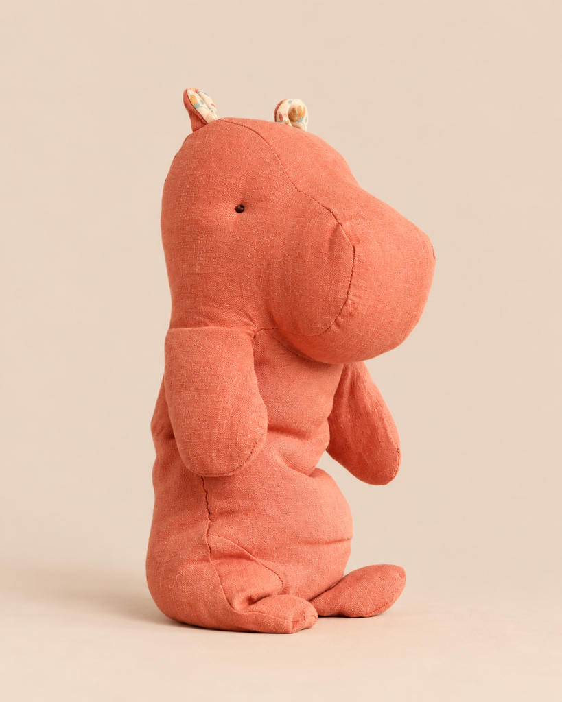 Maileg Safari Friends, Hippo, Medium - Dusty Coral stuffed toy in dusty coral with patterned inner ears.