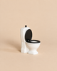 Maileg Toilet - Mouse Size, a small white toy toilet featuring a black seat and lid, designed as a miniature bathroom accessory.