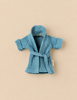 Maileg Extra Clothing: Bathrobe - Dusty Blue, a textured robe for a mouse with a hood and a matching waist tie.