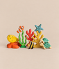Handmade Holzwald Underwater World Set featuring a fish, a clownfish, two turtles, coral, and a starfish.
