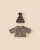 Maileg Extra Clothing: Knit Sweater and Hat for Big Brother Mouse, a miniature hand-knit sweater and striped hat for a toy mouse, perfect as winter clothing for small figures.