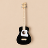Black acoustic Loog Pro VI Acoustic Guitar with a light wood neck and a white pickguard.