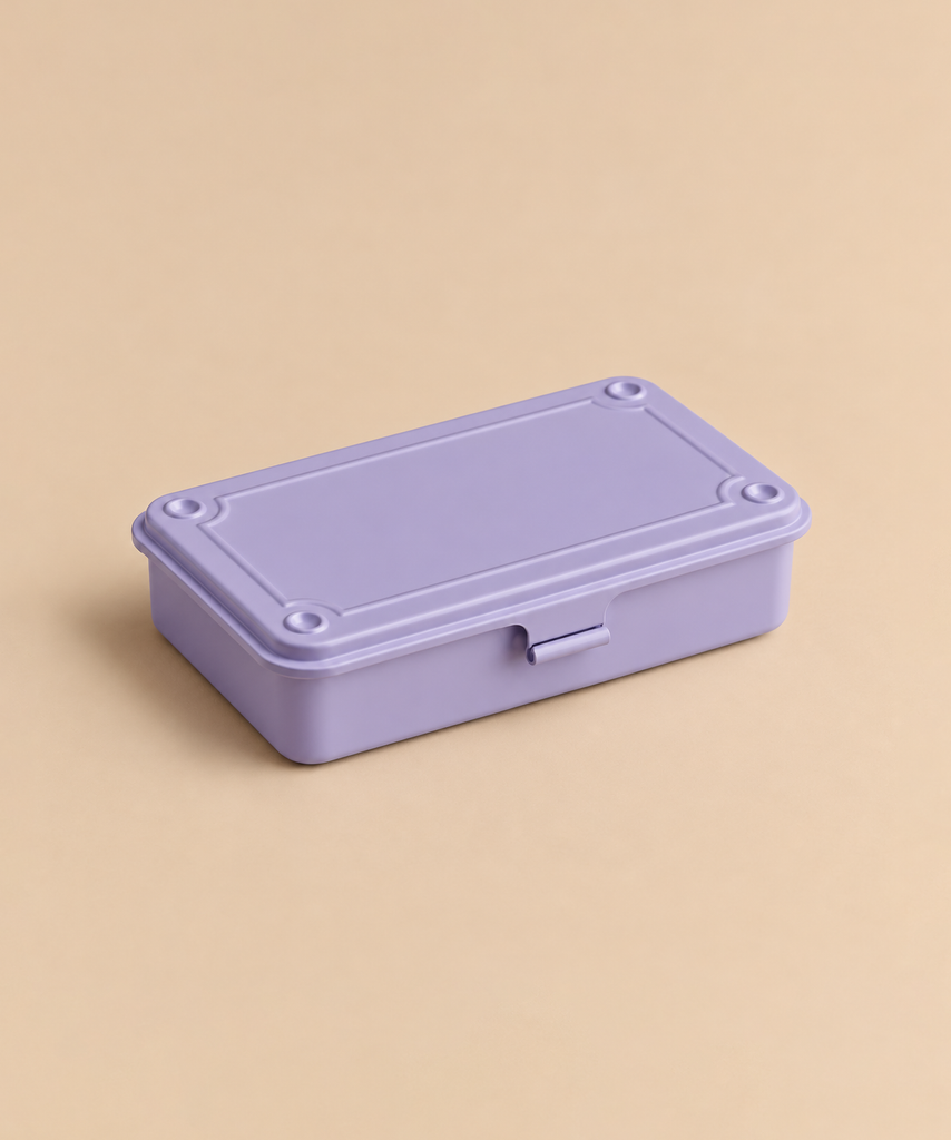 Rectangular light purple Toyo - Steel Stackable Storage Box T-190 - Lilac toolbox with a hinged lid.
