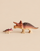Large and small Bumbu Handmade Wooden Triceratops Dinosaur Set figures.