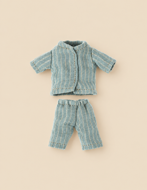 Maileg Extra Clothing: Pyjamas For Big Sister and Big Brother Mouse, featuring blue and white striped pajamas with a collared top and pants.