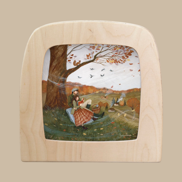 Silhouette Only - Autumn Lovers for Toverlux Lamp: This framed decor features a cozy autumn scene with a woman reading under a tree, swirling leaves, and vibrant fall colors against a charming village backdrop. Perfect for adding seasonal warmth to your home.