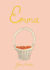 The "Emma | Collector's Edition | Hardcover" features a yellow-script title at the top, a central white woven basket filled with red apples, and Jane Austen’s name in yellow script at the bottom.