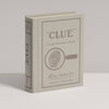The Clue Vintage Bookshelf Edition comes in a beige box styled like a hardcover book, featuring a magnifying glass and fingerprint—ideal for crime solvers who value premium game components.