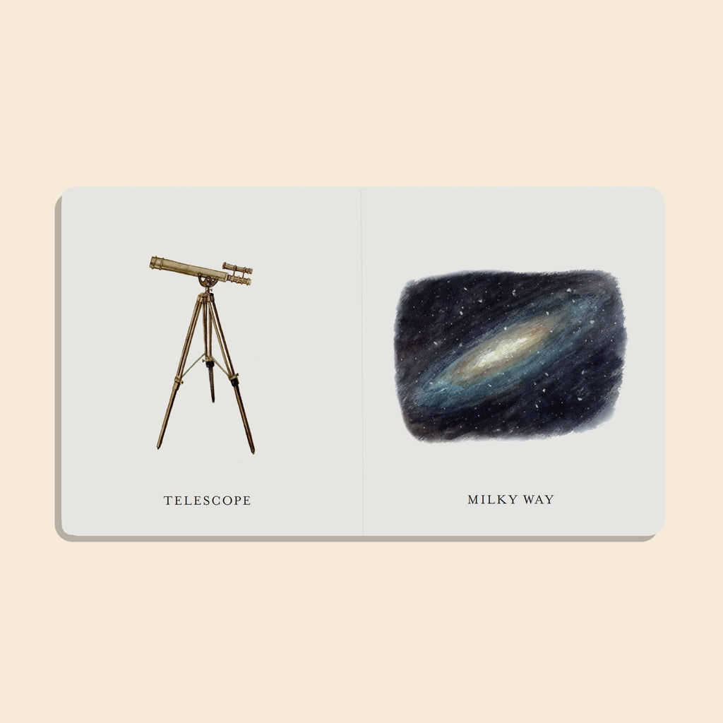 On the left, "Our Little Library Vol. 3 (5 Board Books)" is displayed. On the right, artwork of the Milky Way inspires early language skills—an ideal baby shower gift or addition to a child's growing library.