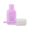 An open bottle of pastel purple Klee Naturals Deluxe Makeup Kit - Unicorn Cloud Fairy non-toxic nail polish with a white cap and applicator brush lying in front.