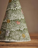 Coral & Tusk Peek a Tree Tree is a cone-shaped felt ornament featuring embroidered green pine needles, gold stars, and small woodland creatures including a fox and hedgehog.