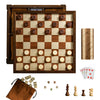 The Heirloom Edition: 7-in-1 by WS Game Company features Chess, Checkers, Backgammon, Cribbage, Poker Dice, Cards, and Dominoes in a walnut cabinet with classic game pieces shown on a white background.