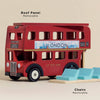 The London Wooden Bus is a red double-decker toy with "Welcome to London" on the side, a removable roof, and blue chairs—perfect for early learning and imaginative play.