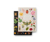 The Pair of 2 Curio Pocket Notebooks includes one cream and one black notebook, each featuring colorful illustrations of flowers, leaves, insects, and butterflies. Cream notebook label: "Rifle Paper Co. Notebook Unruled Pages." Size: 4.3 x 5.5 x 0.4 in.
