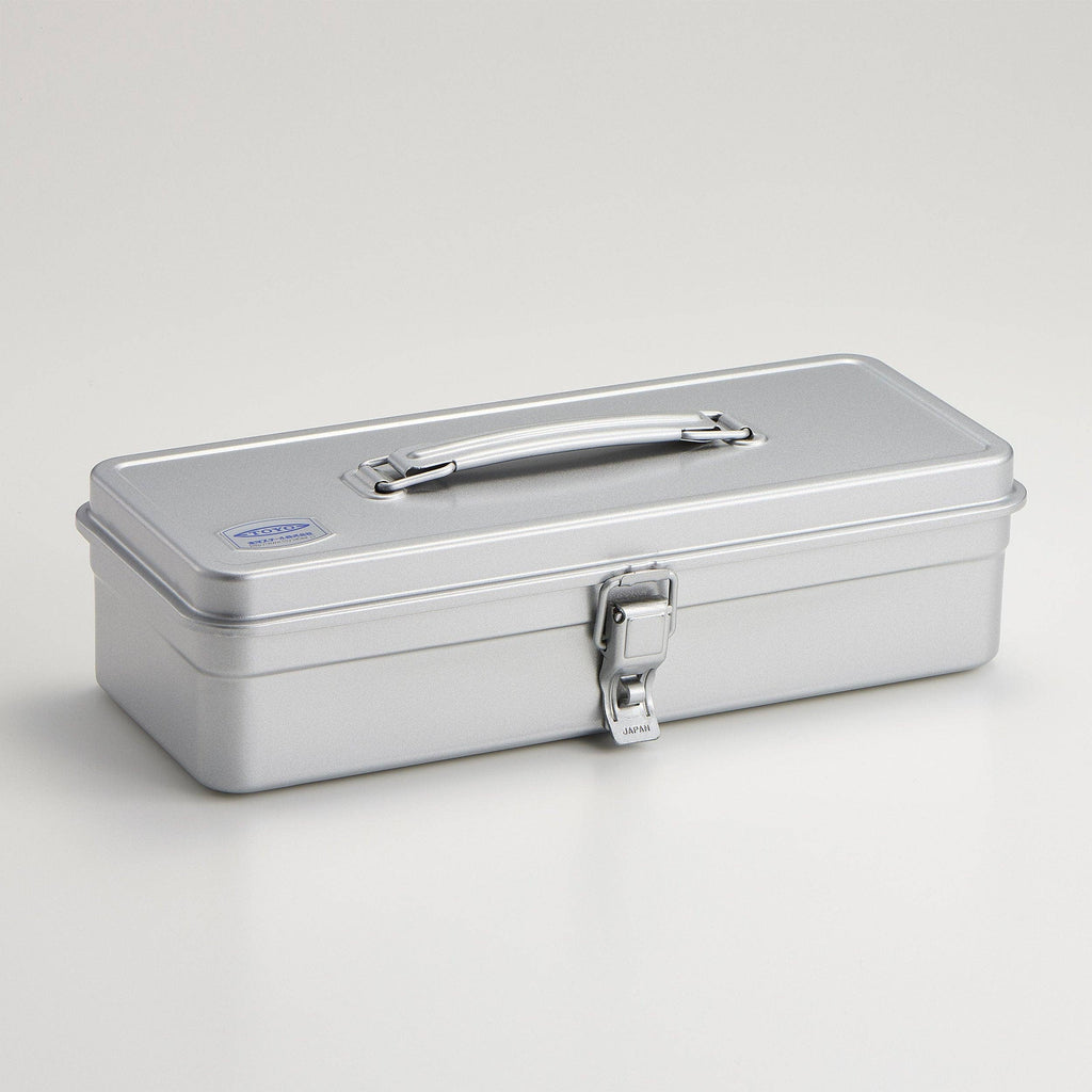 Multi-Purpose Steel Storage Tool Box T-320 - Silver, a rectangular portable steel toolbox with a carrying handle and a front latch.