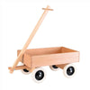 German Beech Wood Wagon With Rubber Wheels featuring a long pull handle and four rubber-rimmed wheels to help develop balance and coordination.