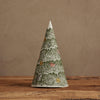 A cone-shaped Coral & Tusk Peek a Tree Tree ornament featuring embroidered forest animals and flowers hidden in green evergreen branches.