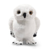 The Steiff Harry Potter "Hedwig" Owl 8" plush is a white owl toy with large brown eyes, a black beak, and black-tipped feet, shown facing forward against a plain white background.