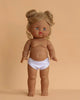 A 14-inch Minikane Standing Doll (14″) - Louisa with blonde hair styled in two buns, wearing white underwear.