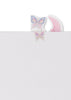A white A5 notebook page from the Konges Sloejd My Stationery Box - Unicorn, marked with butterfly and crescent moon tab stickers.