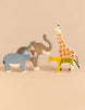Holztiger Handmade Wooden Safari Animals Set featuring four handcrafted wooden toys: a hippo, elephant, giraffe, and leopard.