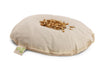 The Senger Naturwelt Cuddly Animal - Grey Goose is a round, handmade warming pillow made from organic cotton goose fabric, featuring a side tag and displayed on a white background.