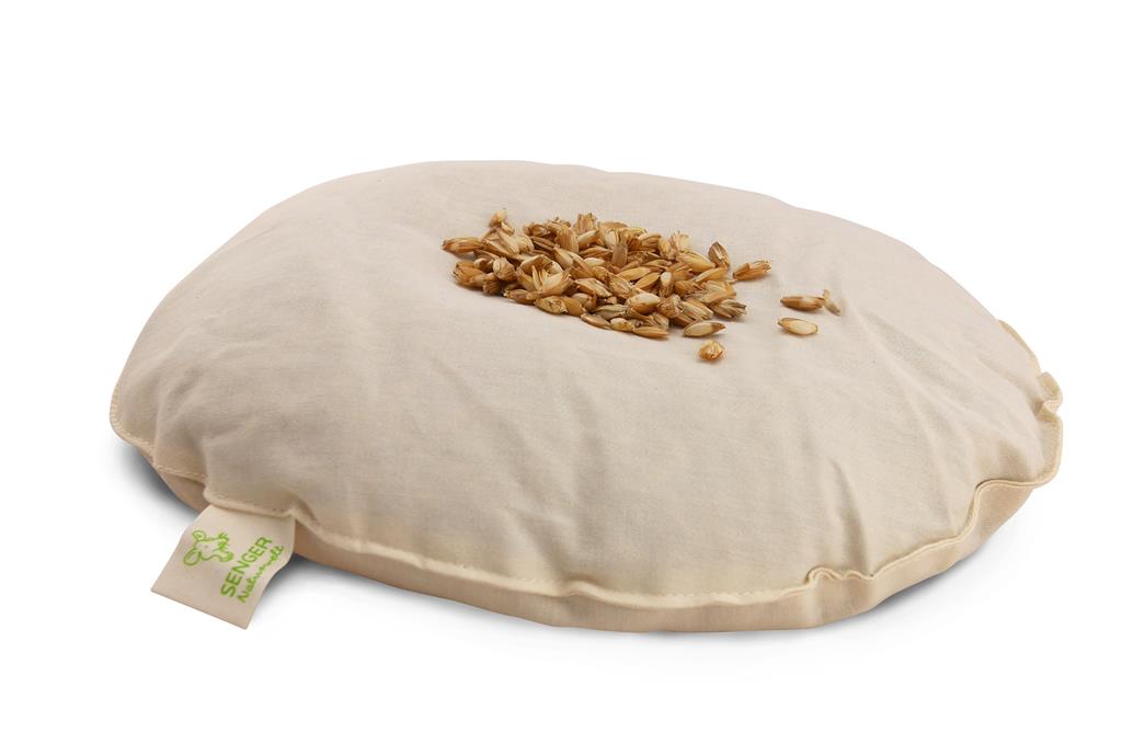 The Senger Naturwelt Cuddly Animal - Grey Goose is a round, handmade warming pillow made from organic cotton goose fabric, featuring a side tag and displayed on a white background.
