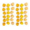 An image displaying an assortment of yellow and orange ridged potato chips arranged in a Grapat Mandala Honeycomb pattern on a white background.