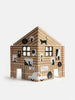 A Dollhouse Drawing Book with a cafe theme, featuring illustrations of cats, a dog, and various cafe items like cups and chairs, against a striped brown and white background. Additionally, it includes blank pages.