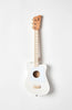 A wooden kid's guitar painted in white.